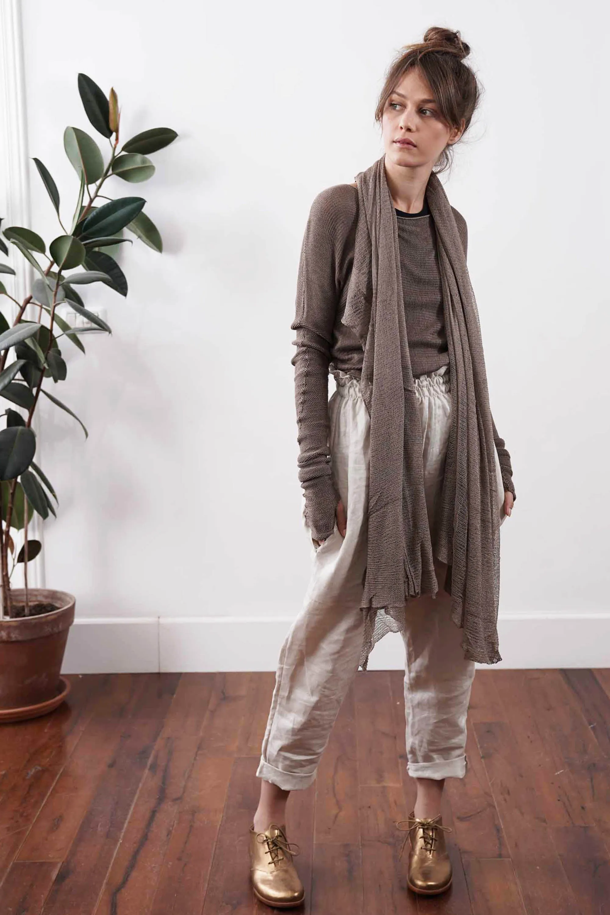 Big Air Bamboo knit Scarf - Light Brown / Dark Brown