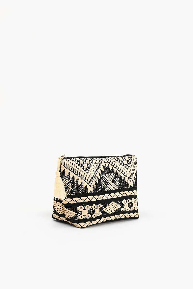 Black & Cream Tribal Pattern Jacquard Cosmetic Pouch