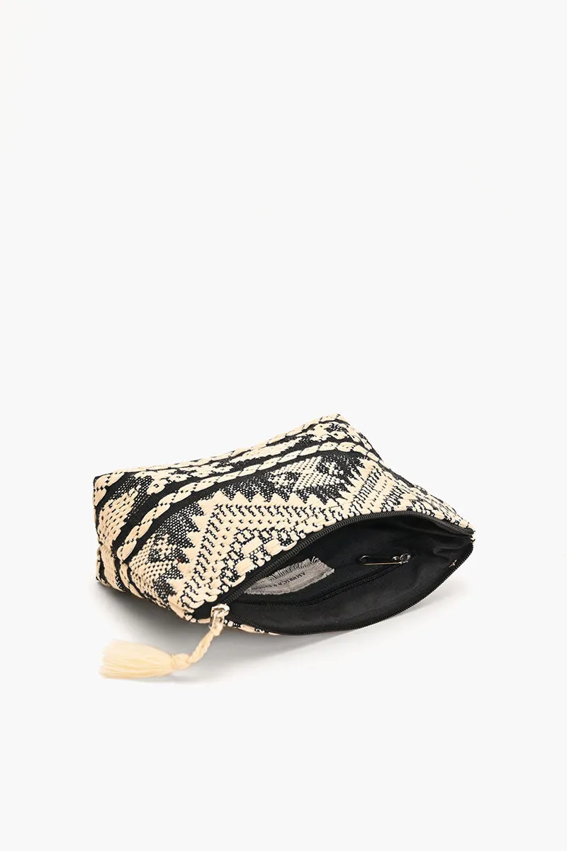 Black & Cream Tribal Pattern Jacquard Cosmetic Pouch