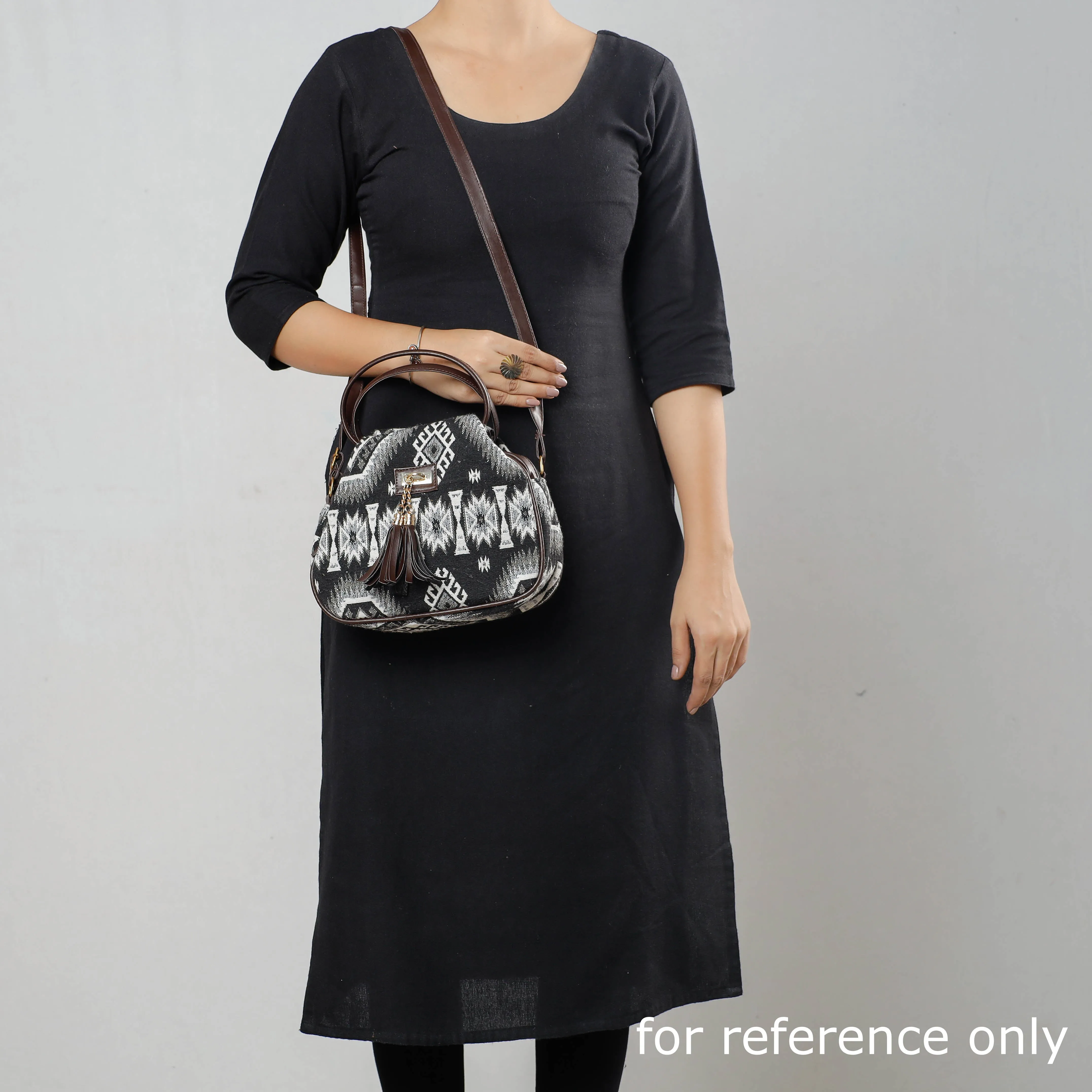 Black - Handcrafted Woven Cotton Sling Bag with Bag Charm