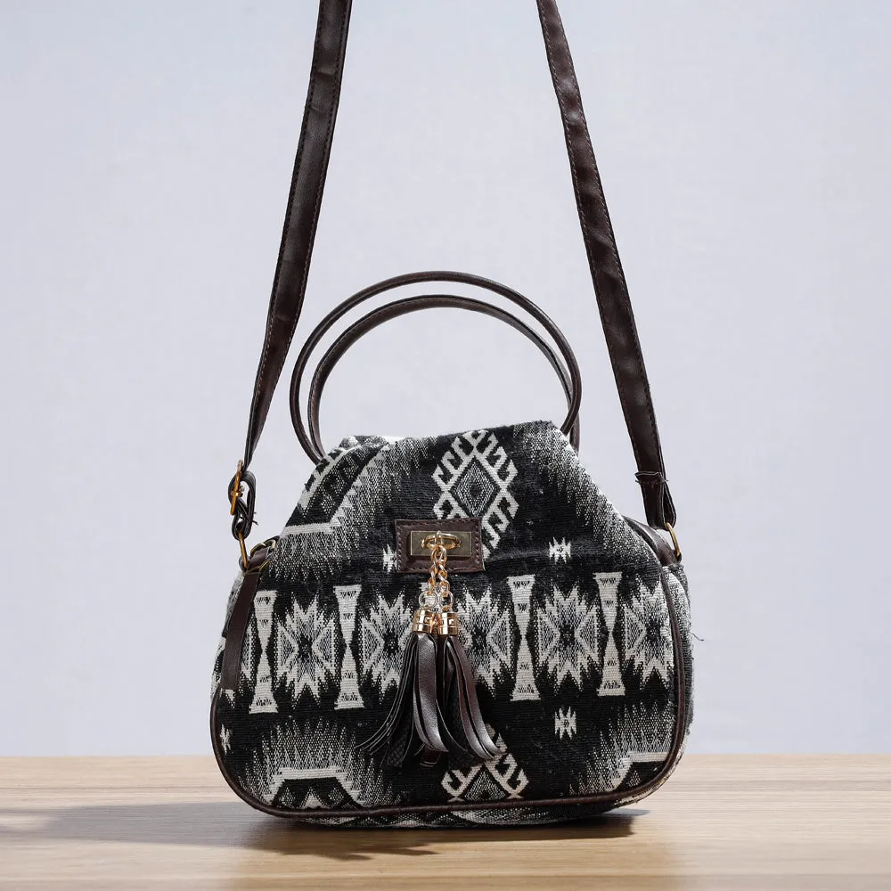 Black - Handcrafted Woven Cotton Sling Bag with Bag Charm