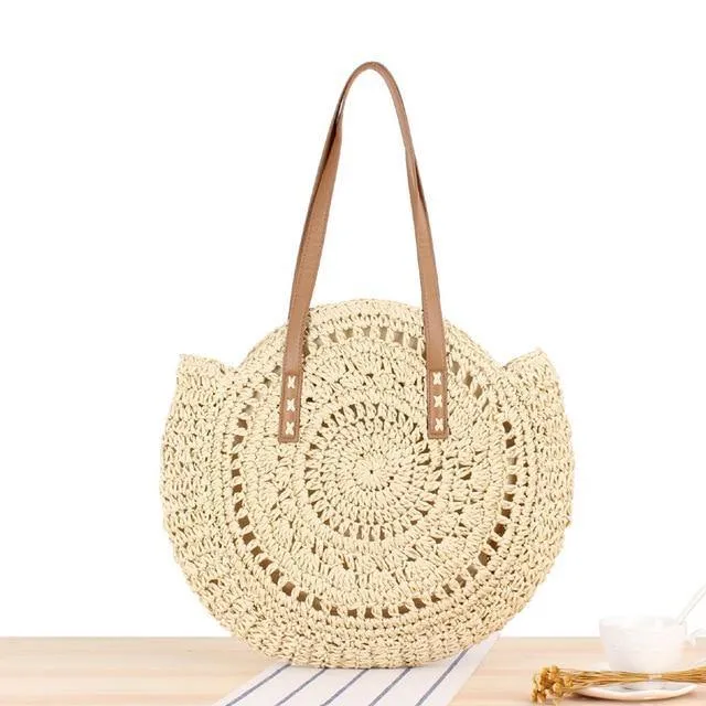 Boho Handmade Round Straw Tote Shoulder Bag