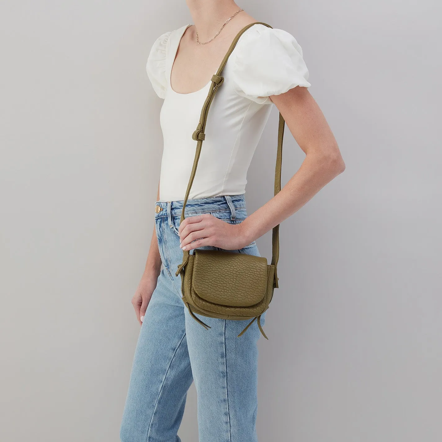 Bonita Mini Messenger Crossbody in Bubble Pebbled Leather - Green