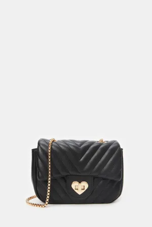 Girls Black Embellished Crossbody Bag