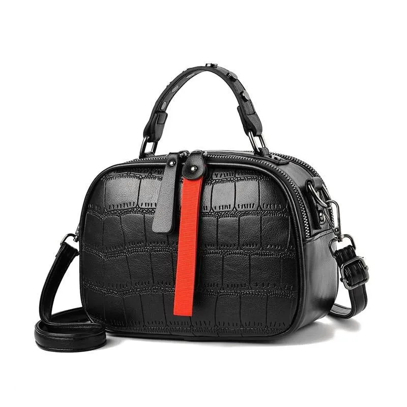 Glossy Alligator Quilted Rivet Tote Shoulder Bag