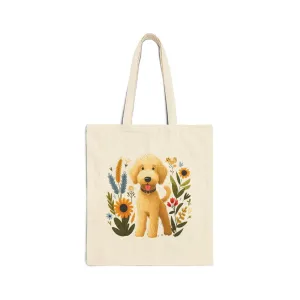 Golden Doodle Cotton Canvas Tote Bag, Cute Dog Floral Shopping Bag, Reusable Eco Friendly Grocery Bag, Pet Lover Gift, Floral