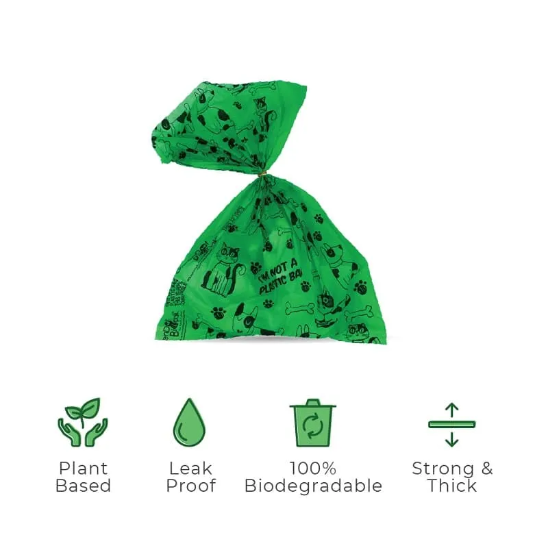 Goofy Tails Dog Poop Bags (100 Bags) | Biodegradable and Compostable | Leak Proof Eco - Friendly Pet Waste Disposable Bags (33cm x 23cm)