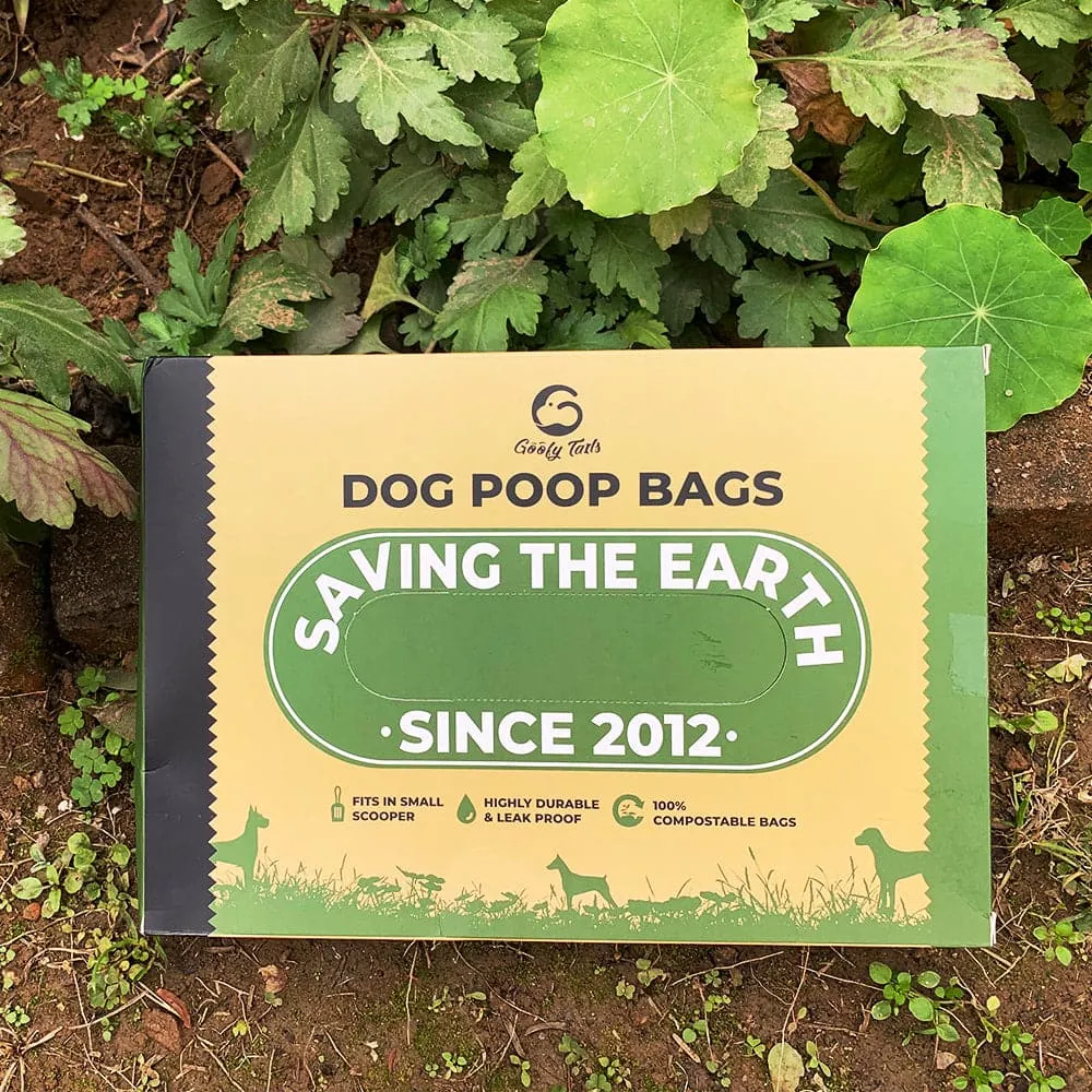 Goofy Tails Dog Poop Bags (100 Bags) | Biodegradable and Compostable | Leak Proof Eco - Friendly Pet Waste Disposable Bags (33cm x 23cm)