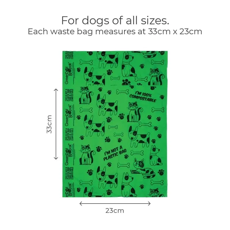 Goofy Tails Dog Poop Bags (100 Bags) | Biodegradable and Compostable | Leak Proof Eco - Friendly Pet Waste Disposable Bags (33cm x 23cm)