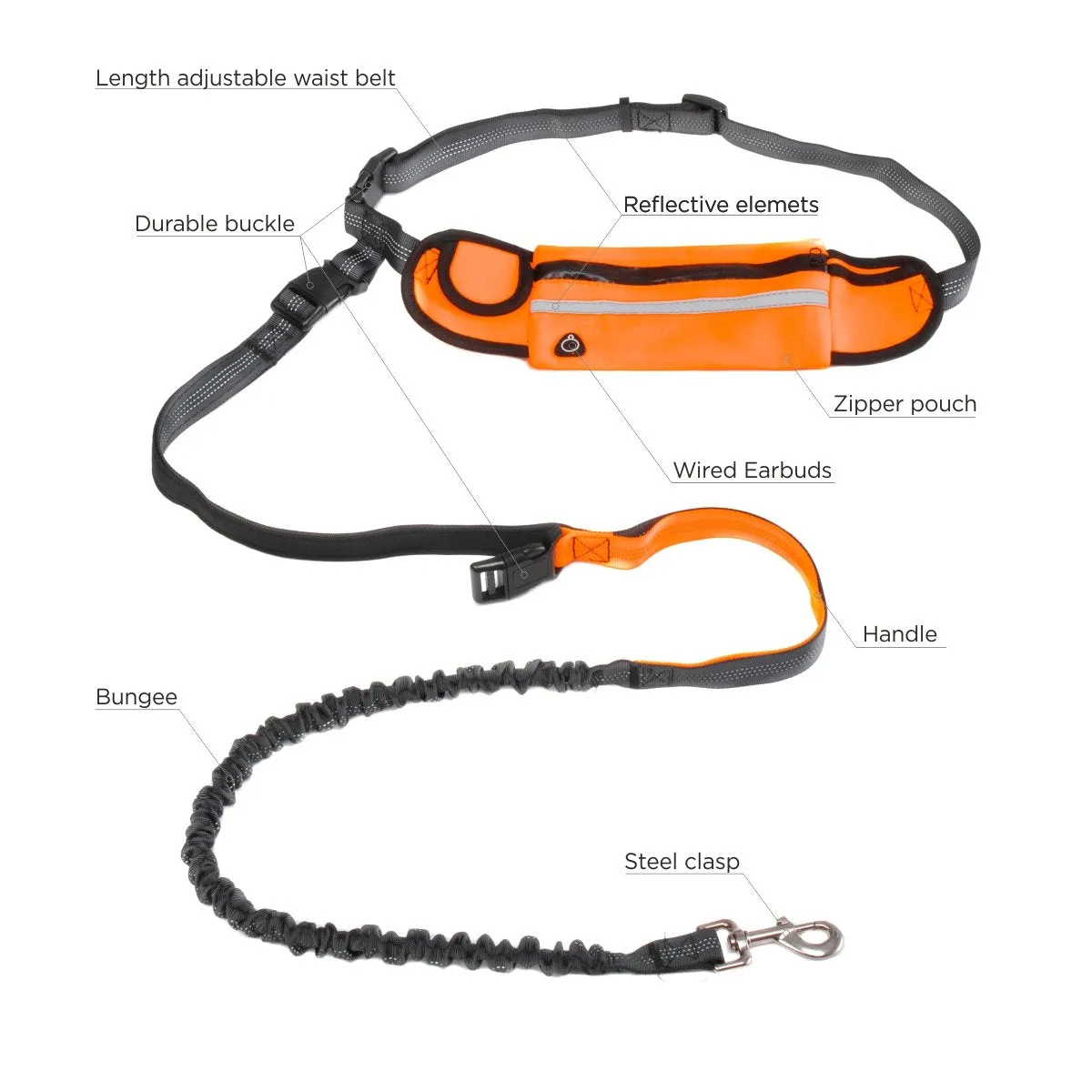 Hands Free Dog Leash with Bag,  5ft