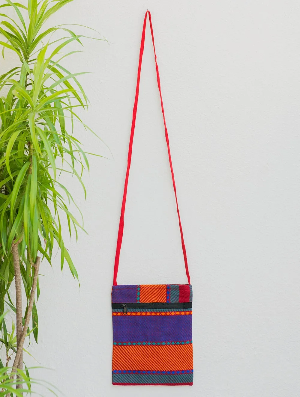 Handwoven Kashida Pattu Small Cross Body Sling Bag - Purple & Orange