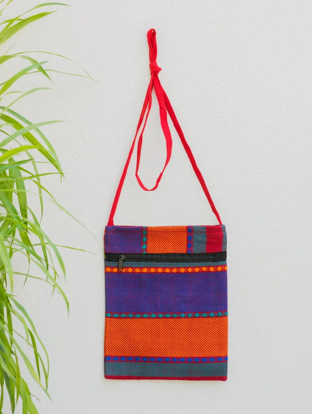 Handwoven Kashida Pattu Small Cross Body Sling Bag - Purple & Orange