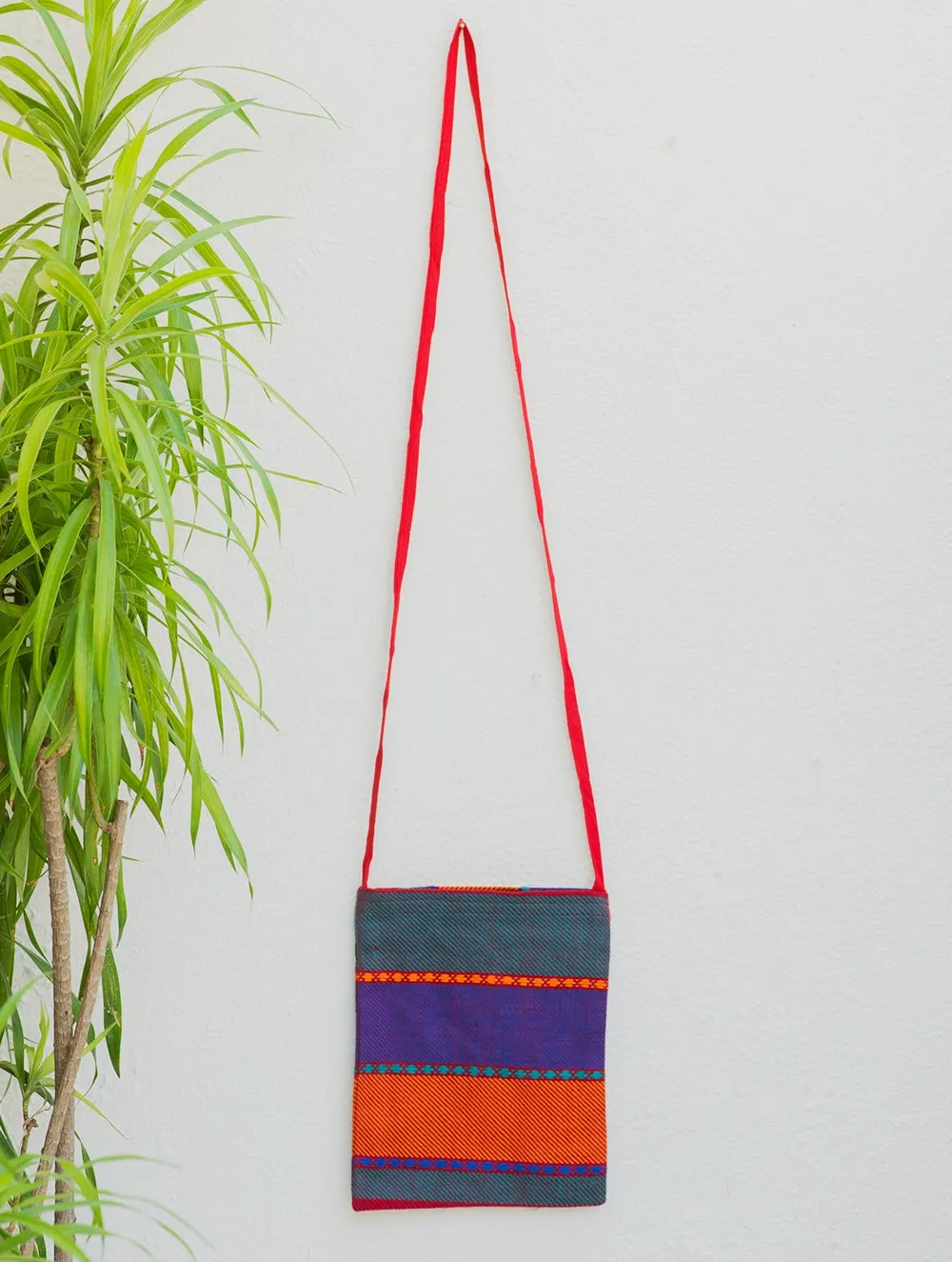 Handwoven Kashida Pattu Small Cross Body Sling Bag - Purple & Orange