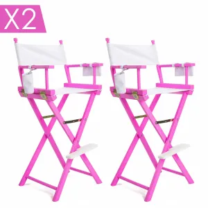 Heavy-Duty Folding Tall Director Chairs 75cm Pink - 2x La Bella