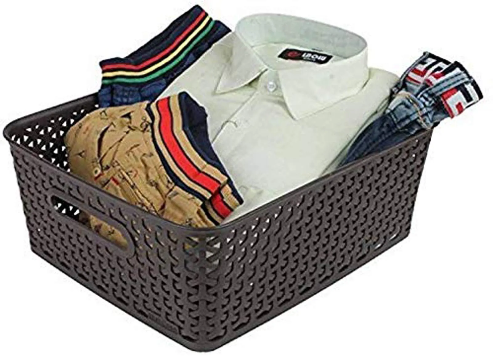 Kuber Industries Plastic Multipurpose Solitaire Storage Basket with Lid|Side Handles & Wovan Design|Size 25 x 20 x 11 CM|Pack of 3 (Multi)-CTLTC010896