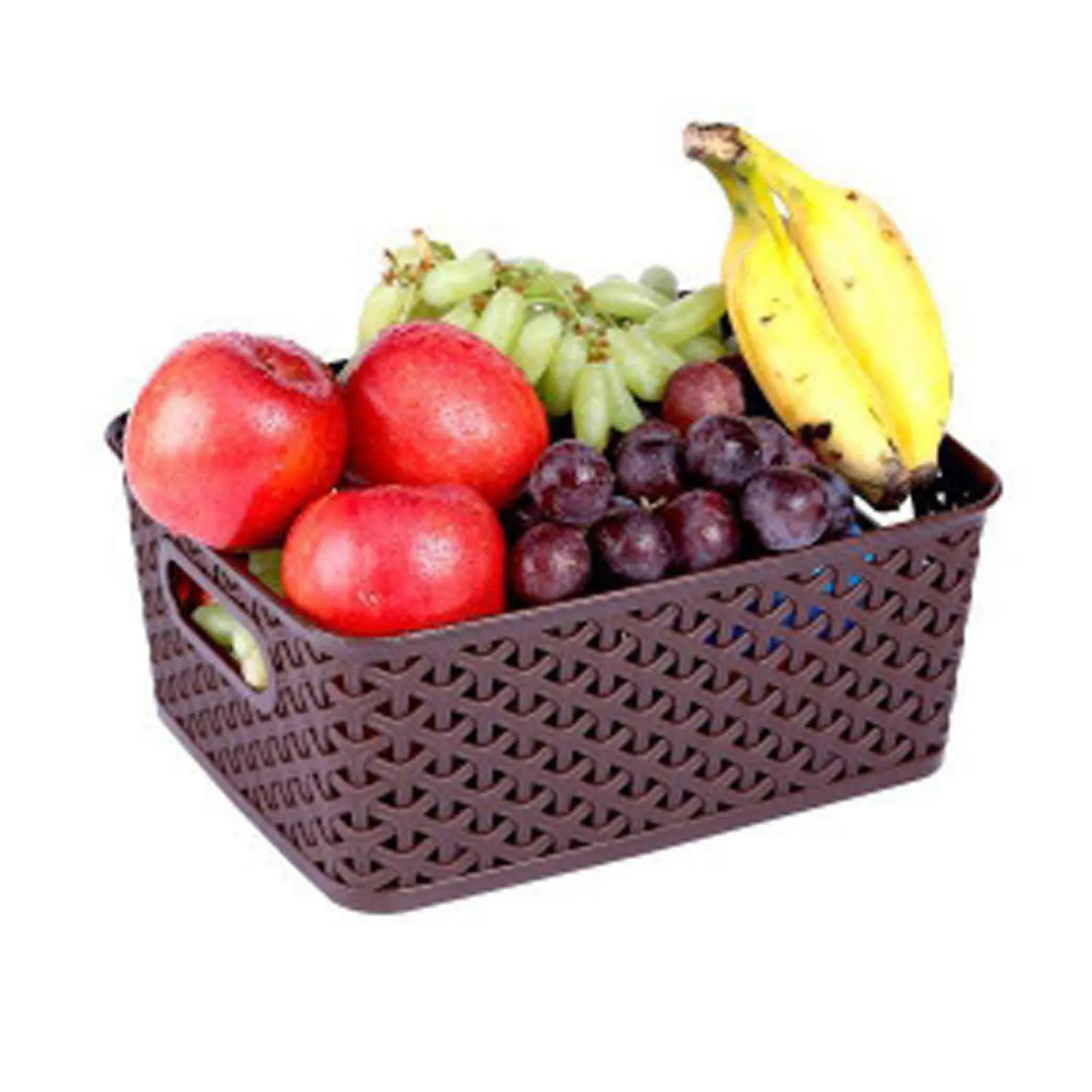 Kuber Industries Plastic Multipurpose Solitaire Storage Basket with Lid|Side Handles & Wovan Design|Size 25 x 20 x 11 CM|Pack of 3 (Multi)-CTLTC010896