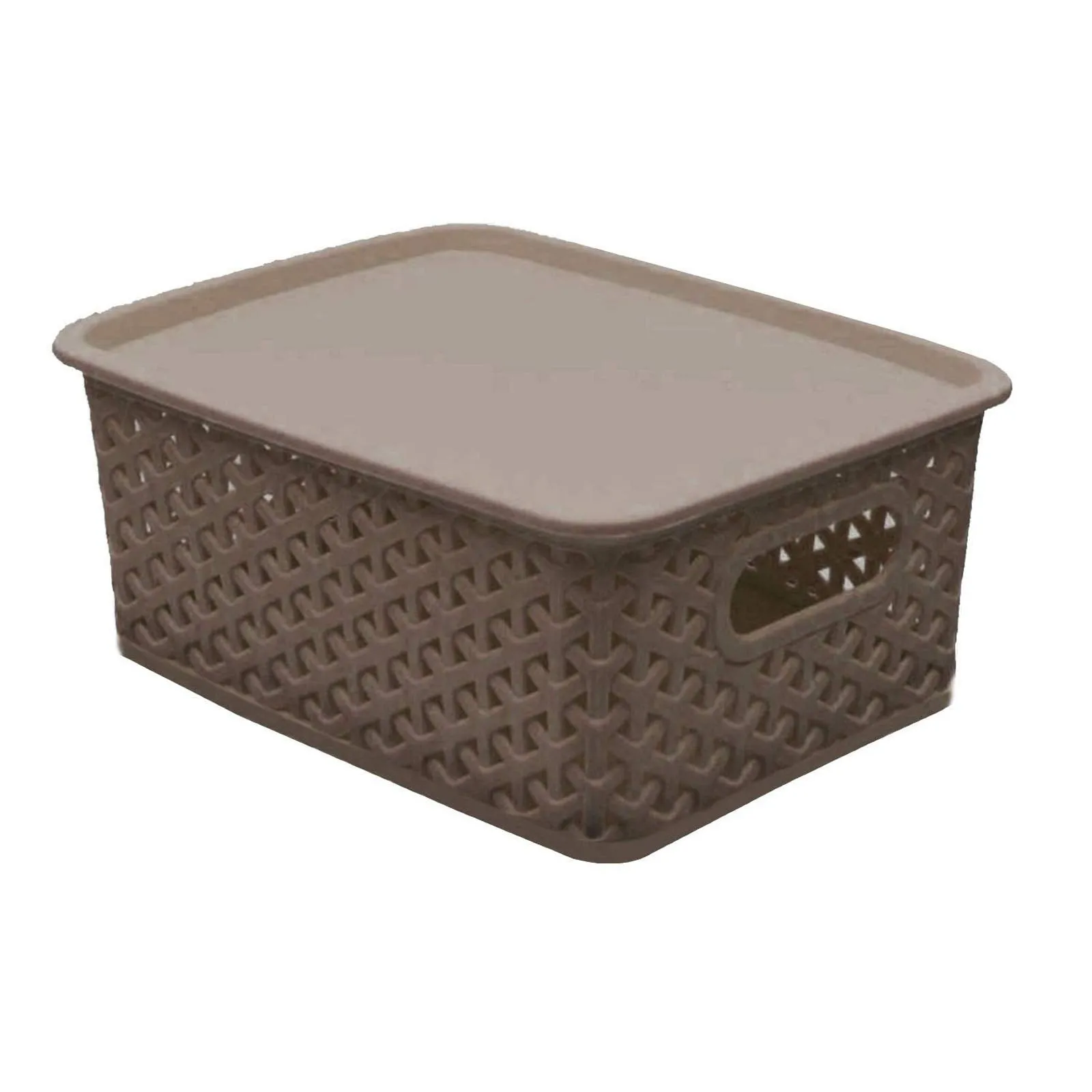 Kuber Industries Plastic Multipurpose Solitaire Storage Basket with Lid|Side Handles & Wovan Design|Size 25 x 20 x 11 CM|Pack of 3 (Multi)-CTLTC010896