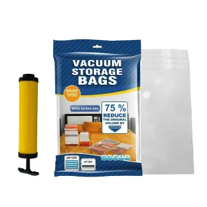 Kuber Industries Set of 4 Vacuum Bags for Storage with Pump | Spacesaver Vaccine Bags for Clothes & Pillows | Sealed Compression Bags for Travel with Hand Air Pump | XNL001 - Yellow & Transparent