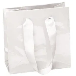 Laminated Manhattan Shopping Bags-Gloss-White- 6.0 x 3.0 x 6.0