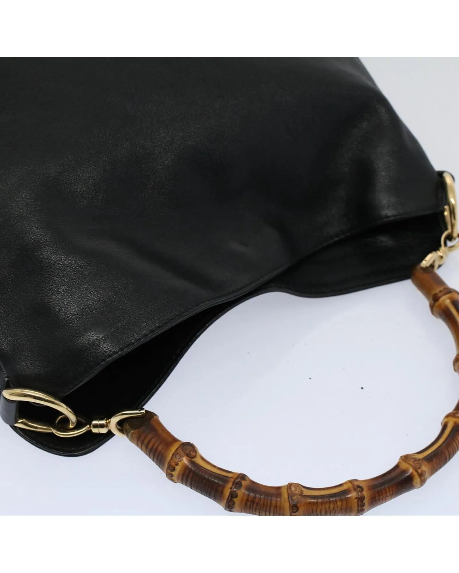 Leather Shoulder Bag with Bamboo Detail and Shoulder Strap