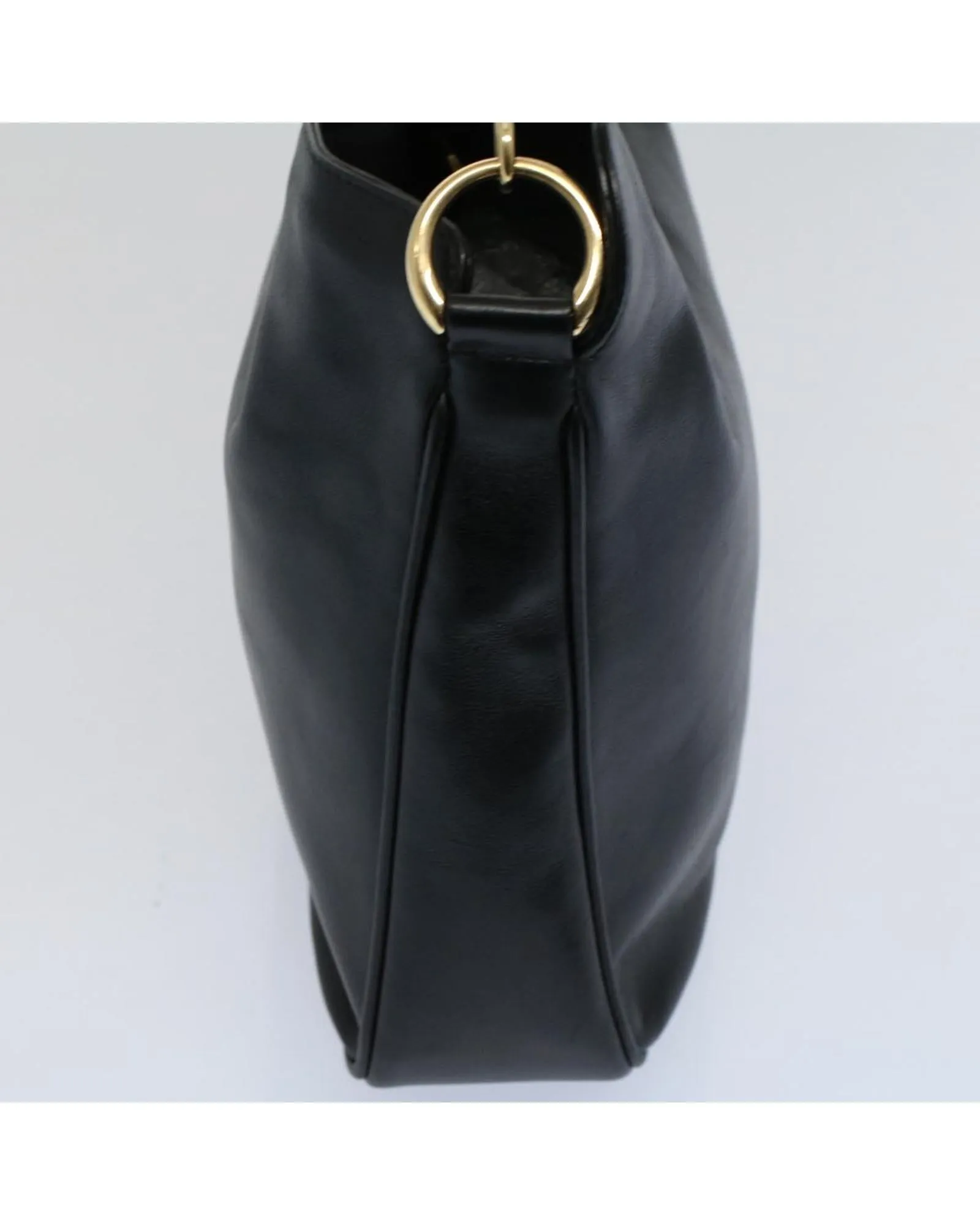 Leather Shoulder Bag with Bamboo Detail and Shoulder Strap