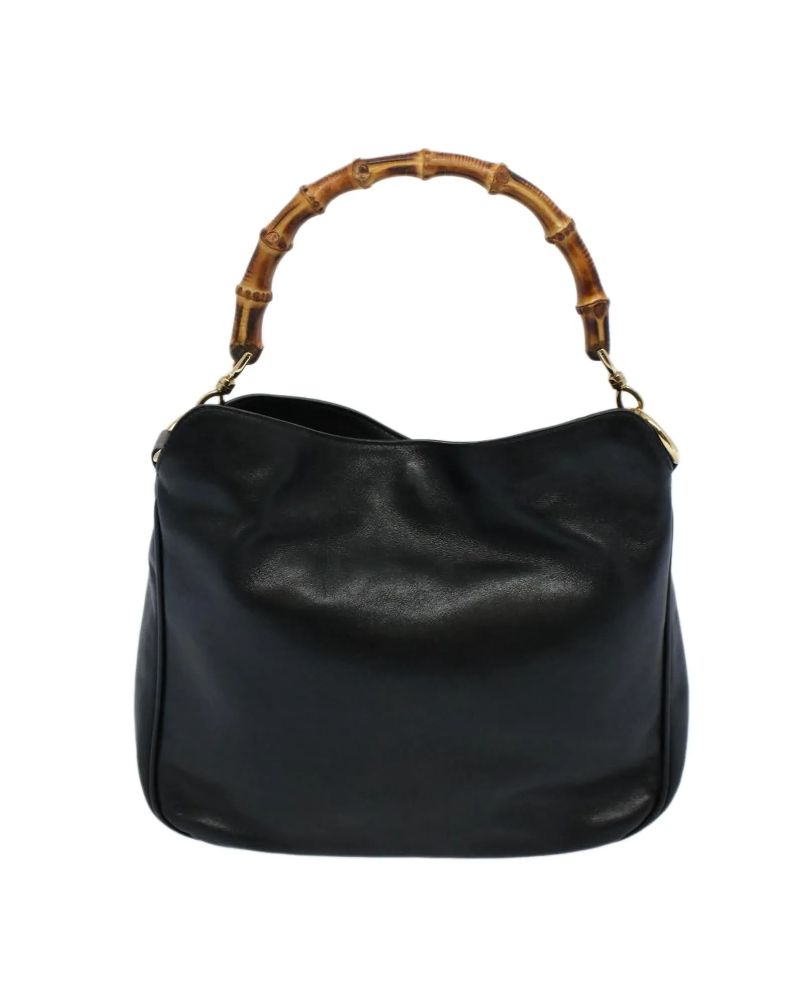 Leather Shoulder Bag with Bamboo Detail and Shoulder Strap