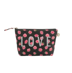 Makeup Bag: Black Floral with Silver Glitter LOVE