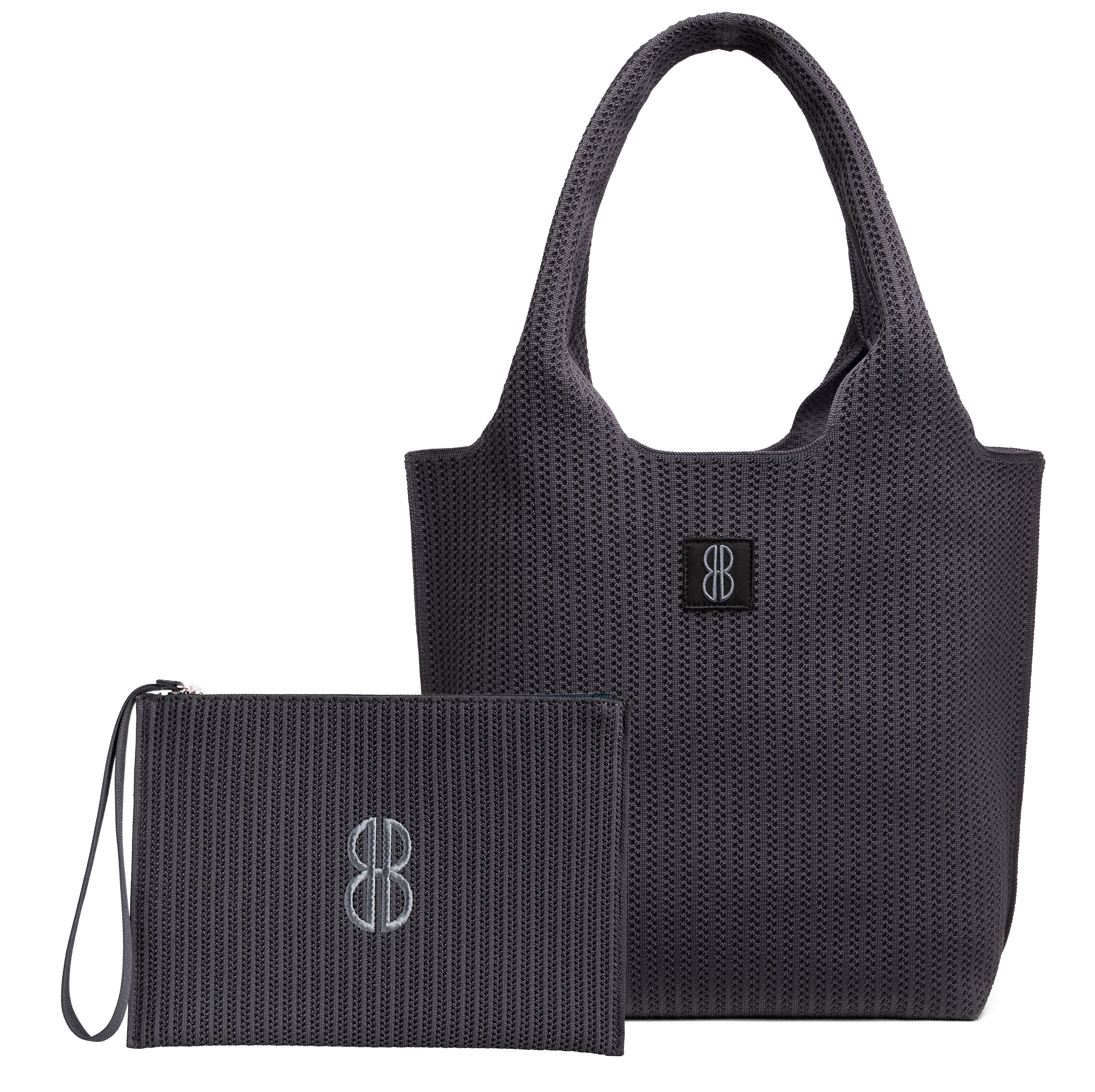 medium - Charcoal Stripe Tote With Pouch