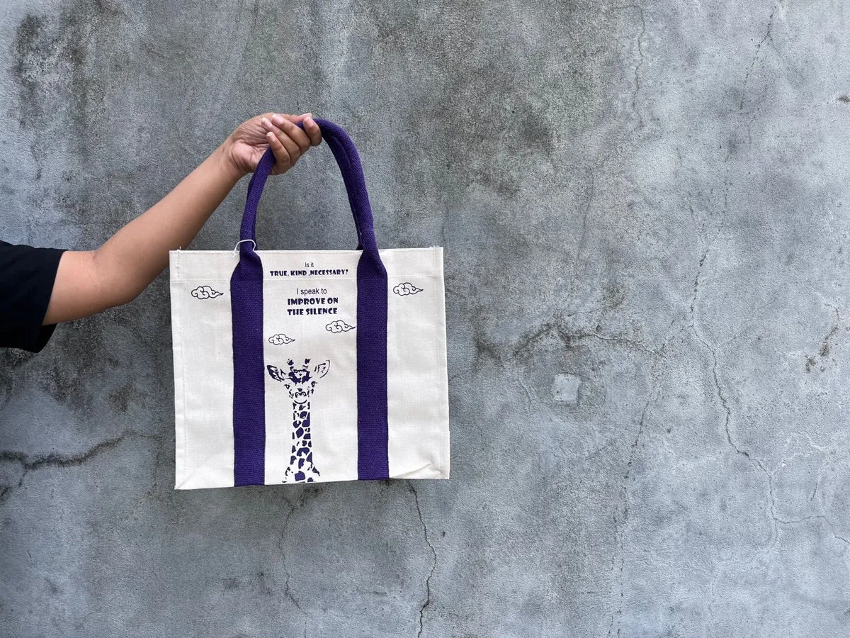 Mindful Canvas Tote Bag- Giraffee Print