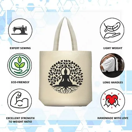 Premium Cotton Canvas Tote Bag- Buddha White