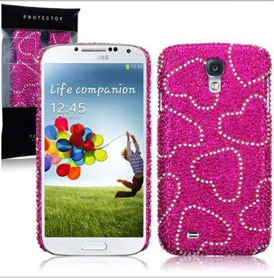 Samsung Galaxy S4 Pink Hearts Diamante Case