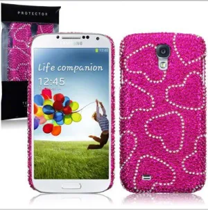 Samsung Galaxy S4 Pink Hearts Diamante Case