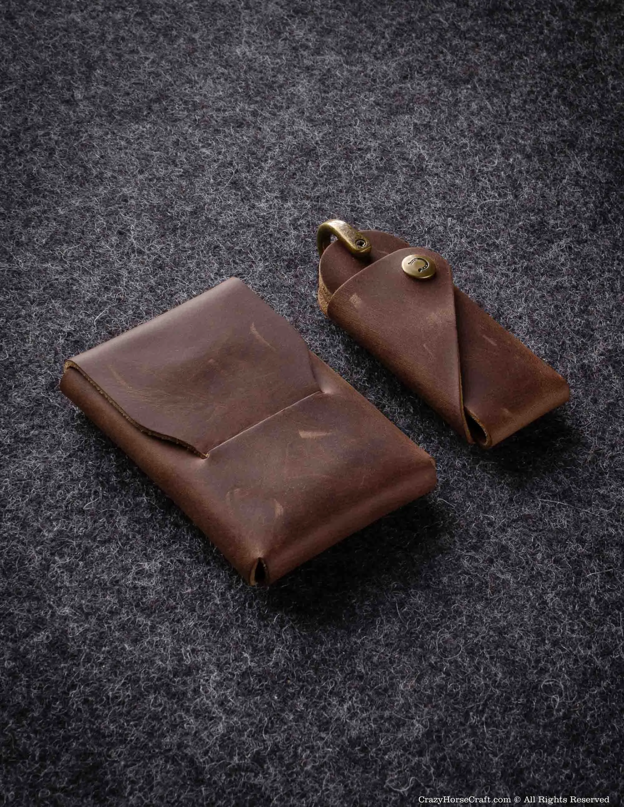 Set of Crazy Horse Leather Slim Card Holder and Key Holder