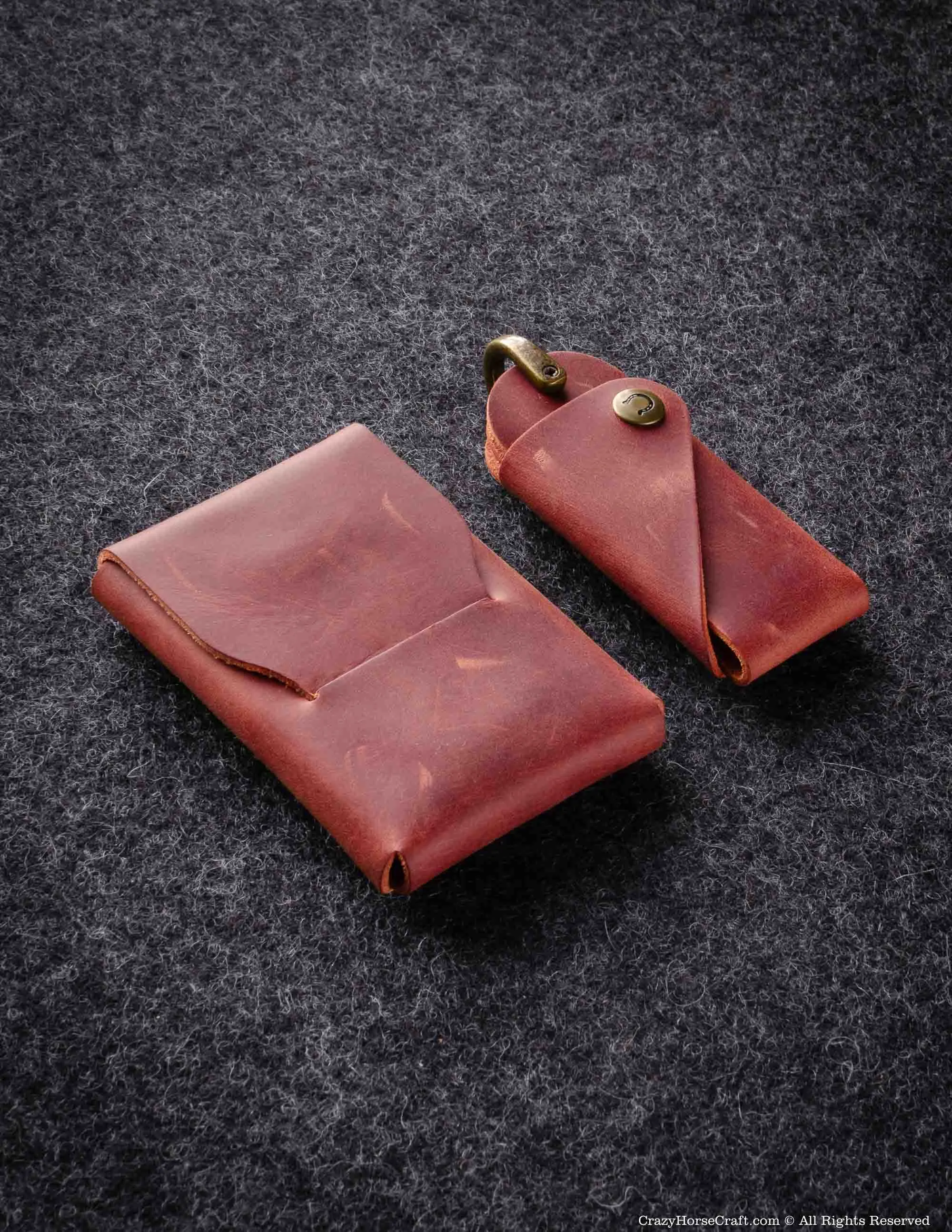 Set of Crazy Horse Leather Slim Card Holder and Key Holder