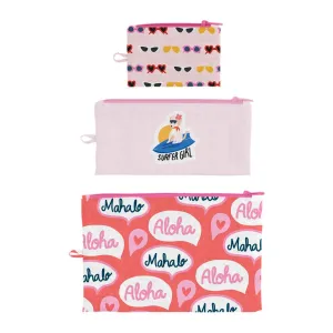 Surfer Girl Flat Pouch, Set of 3