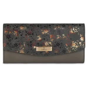 THE CLOWNFISH Jacinta Collection Womens Wallet Clutch Ladies Purse with Floral Design On Flap & Multiple Card Slots (Mehendi)