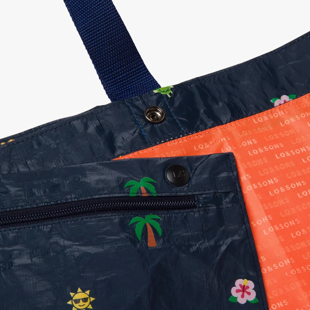 The Del Mar Packable Tote Large - Tyvek - Navy Hawaii Emoji