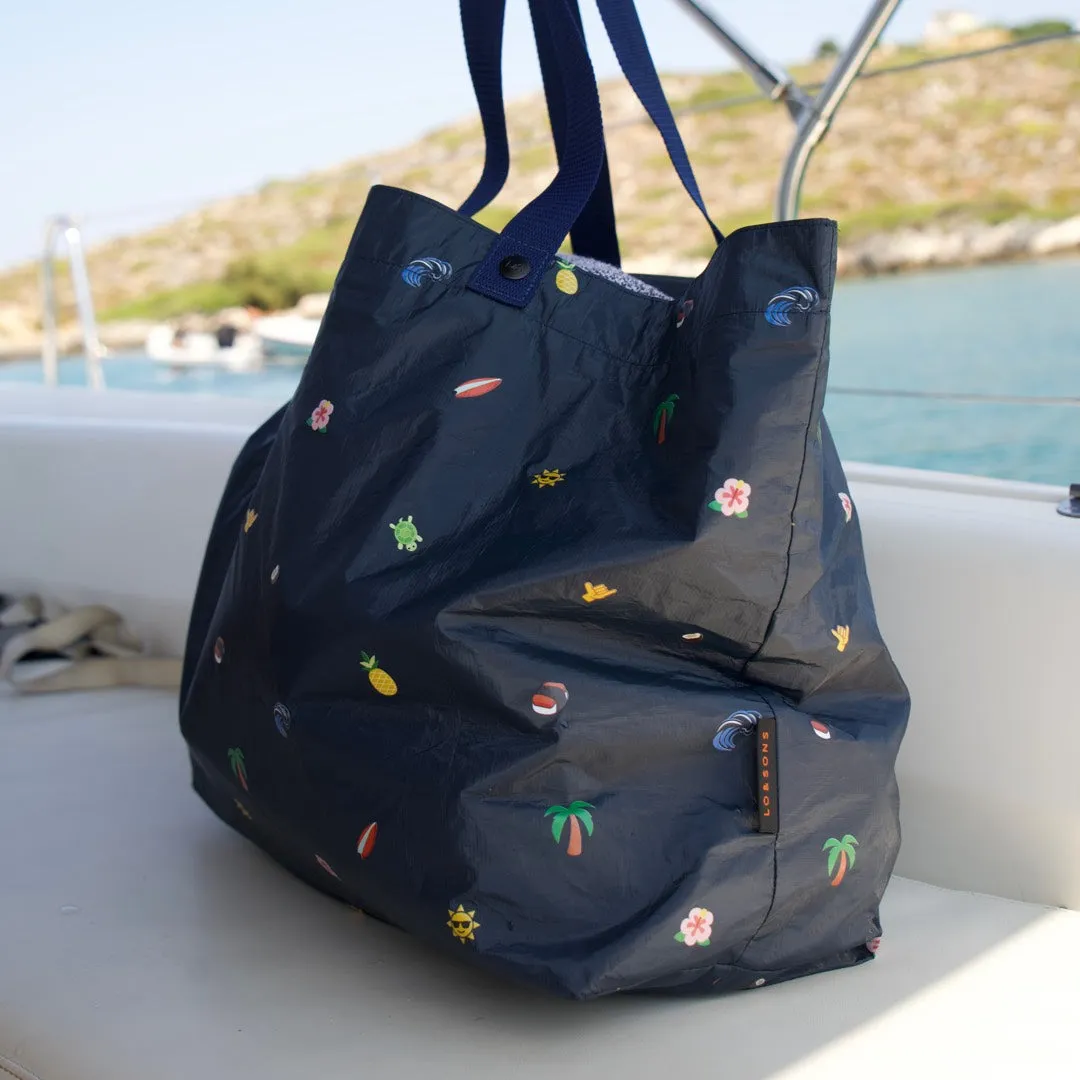 The Del Mar Packable Tote Large - Tyvek - Navy Hawaii Emoji