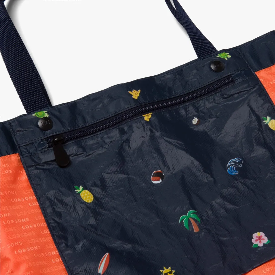 The Del Mar Packable Tote Large - Tyvek - Navy Hawaii Emoji