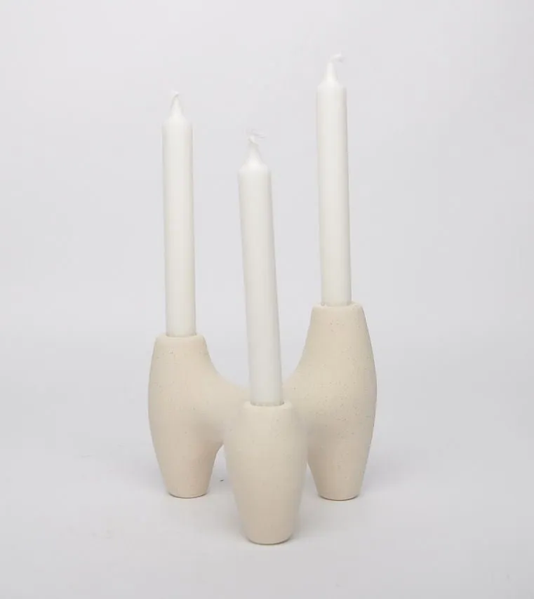 Three Pillar Ceramic Candle Holder | Holiday Gift | Cream Candle Holder | Scented Candles |