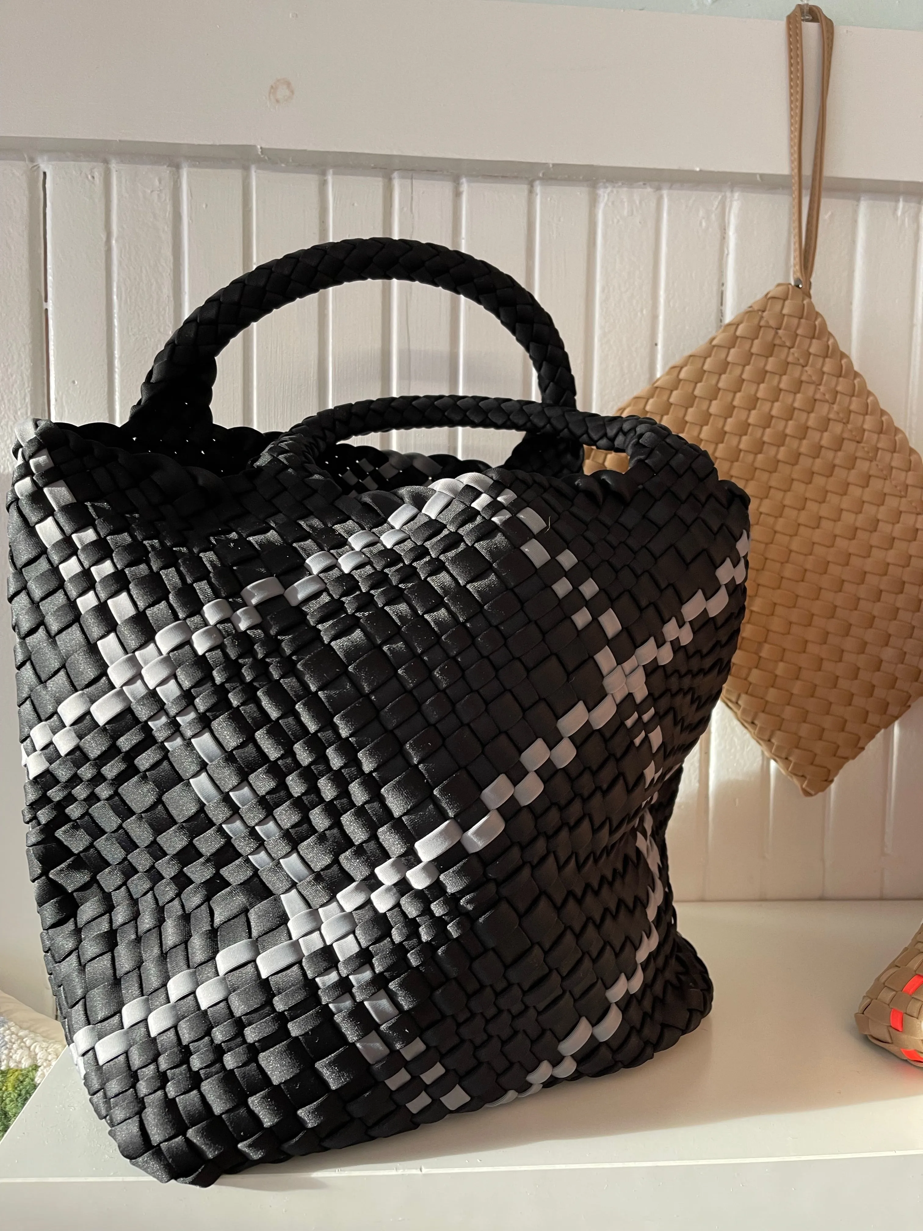 Woven Neoprene Tote and Zip Pouch - Onyx Plaid