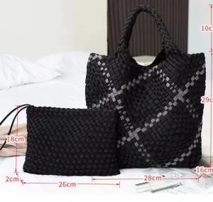 Woven Neoprene Tote and Zip Pouch - Onyx Plaid